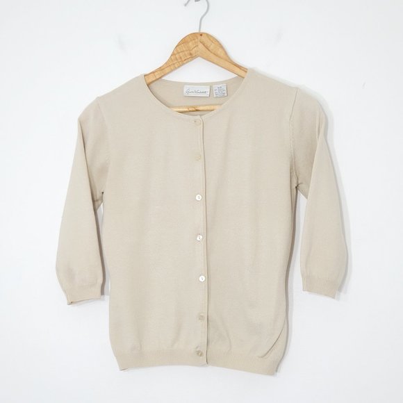 Gloria Vanderbilt Cream Beige Knit Cardigan Sweater Top Button Front Y2K Small - Picture 1 of 8